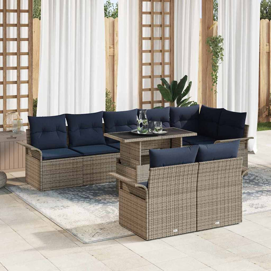 Tuin Sofa Set met kussen 9 pcs Grijs Poly riet