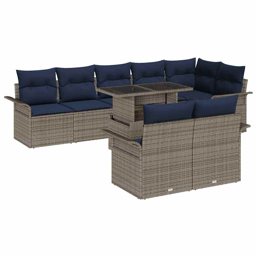 Tuin Sofa Set met kussen 9 pcs Grijs Poly riet