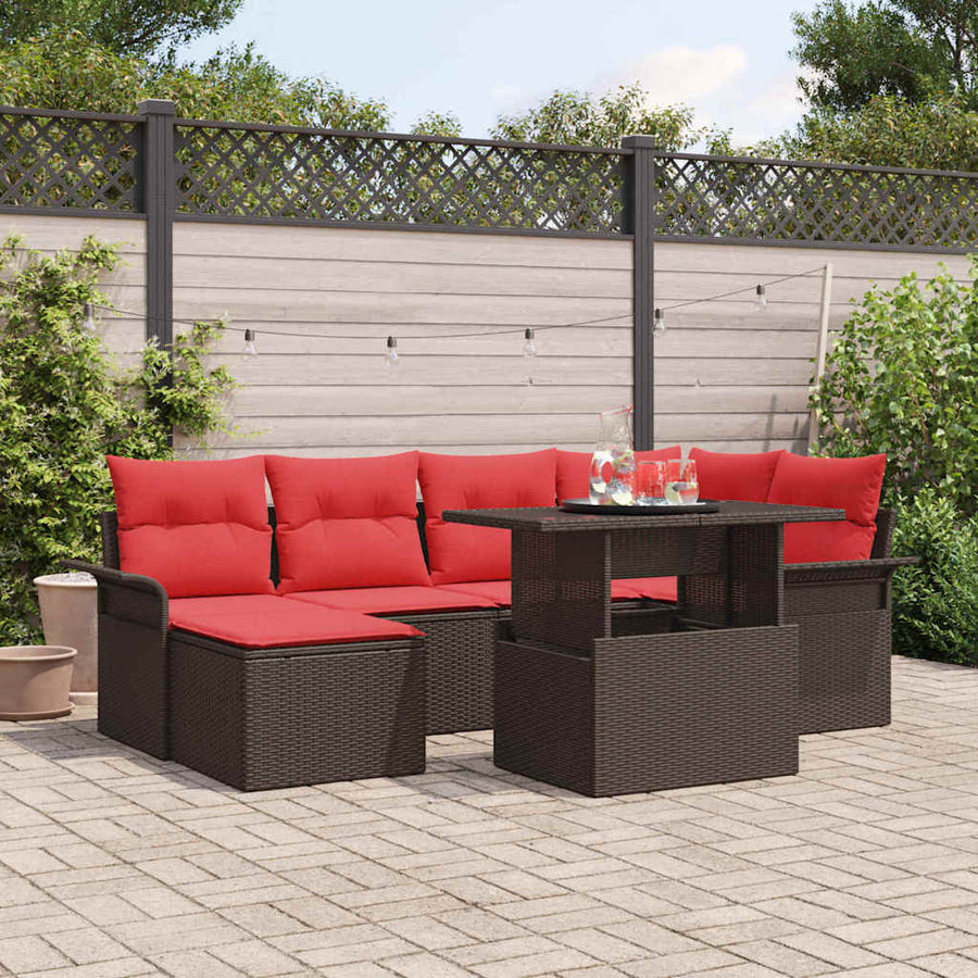 Tuin Sofa Set met kussen 7 pcs Bruin poly rattan