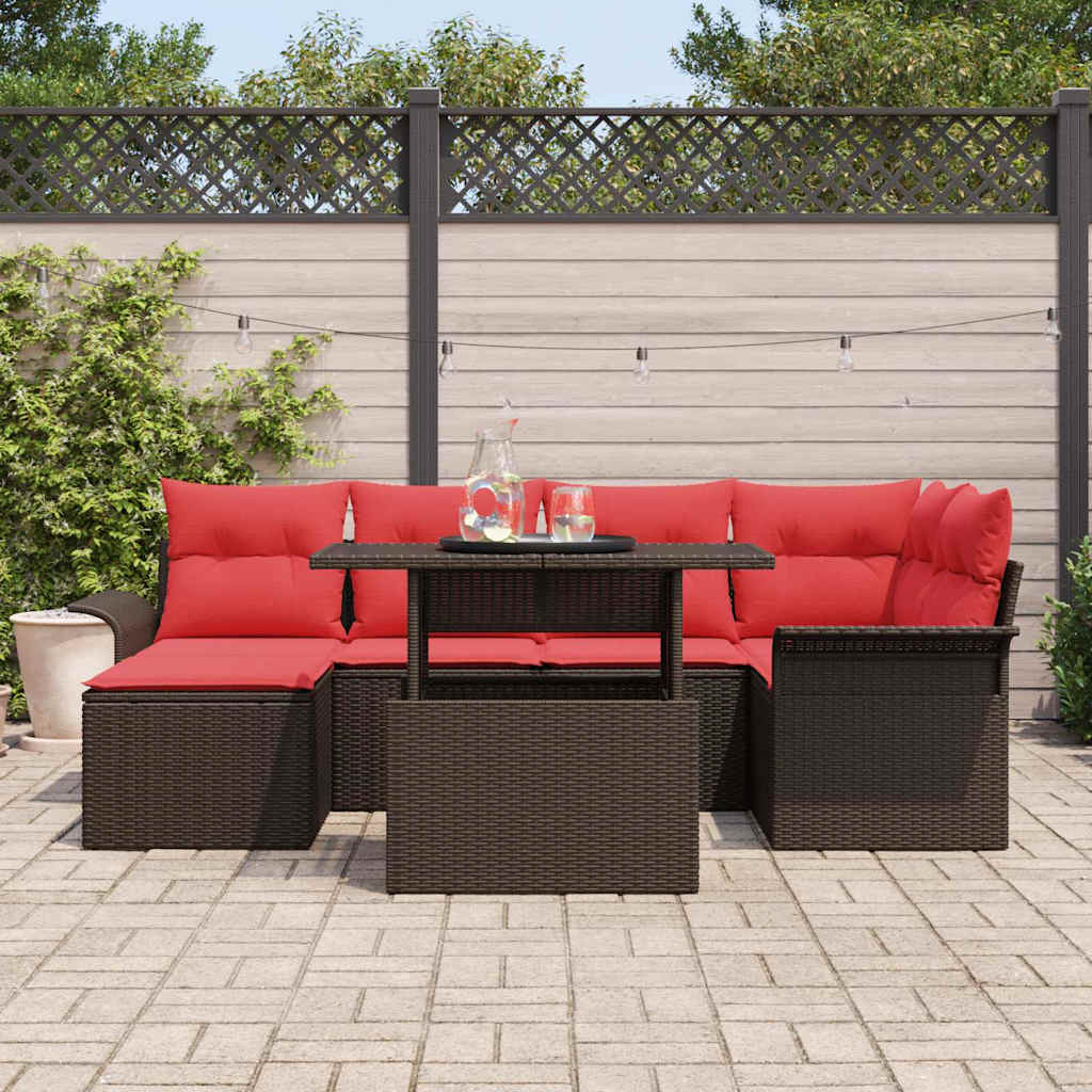 Tuin Sofa Set met kussen 7 pcs Bruin poly rattan