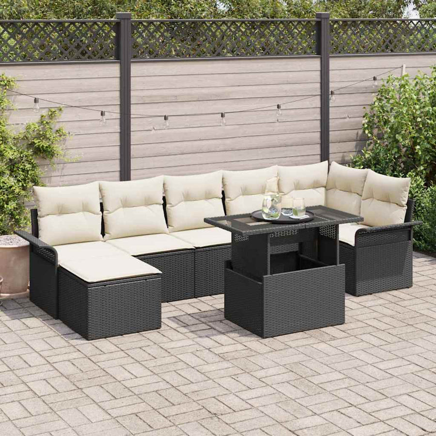 Tuin Sofa Set met kussen 8 pcs Zwart Poly riet