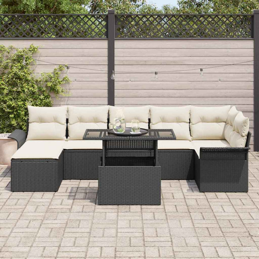 Tuin Sofa Set met kussen 8 pcs Zwart Poly riet