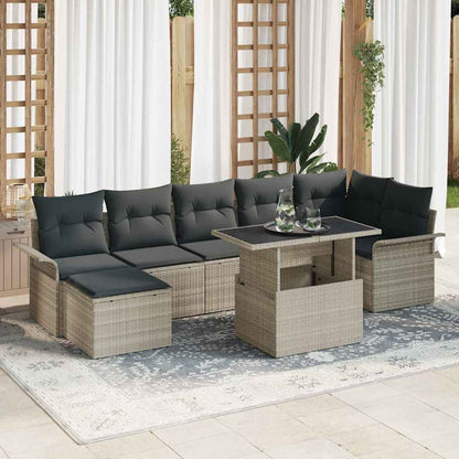 Tuin Sofa Set met kussen 8 pcs Lichtgrijs Poly riet