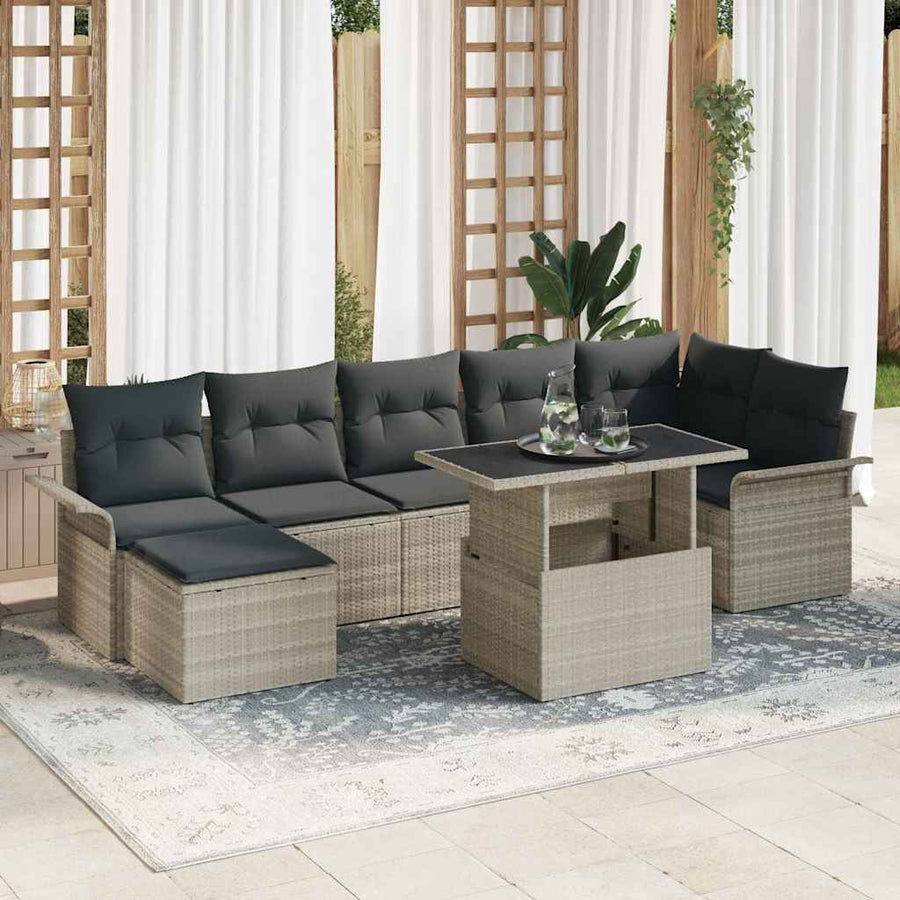 Tuin Sofa Set met kussen 8 pcs Lichtgrijs Poly riet