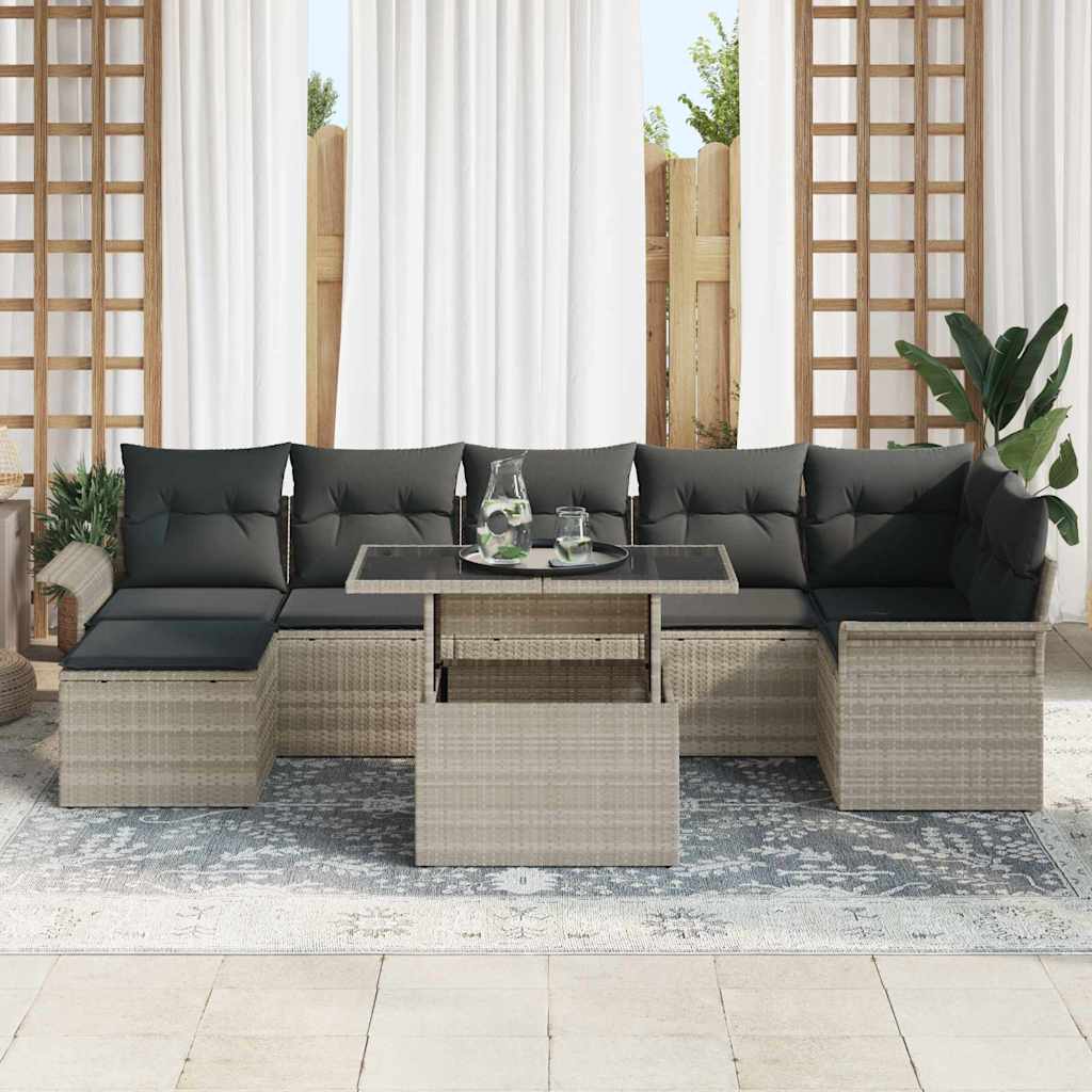 Tuin Sofa Set met kussen 8 pcs Lichtgrijs Poly riet