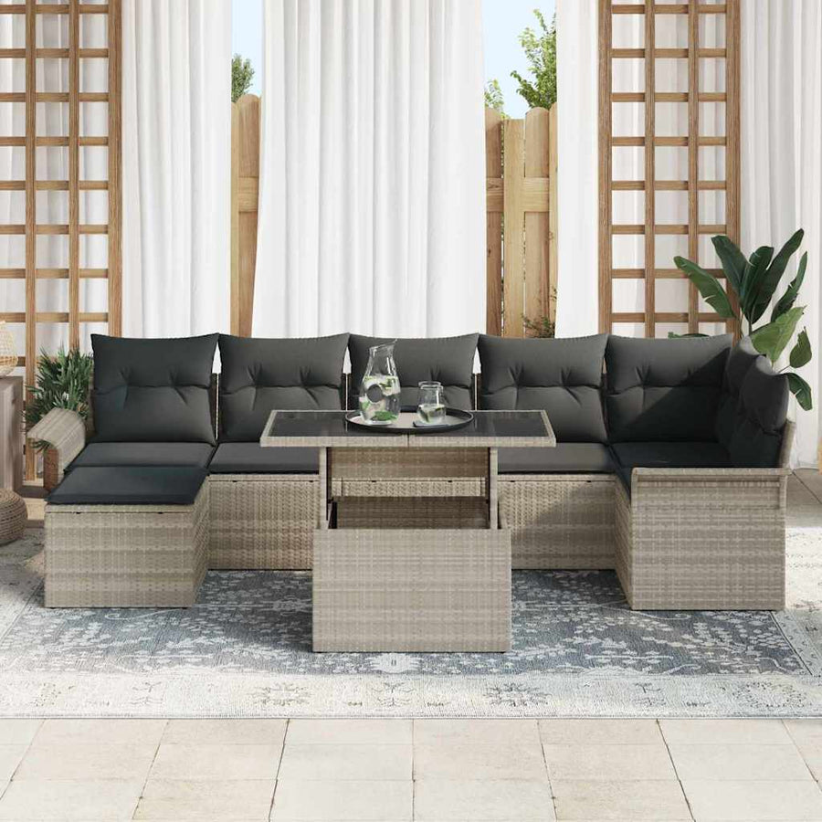Tuin Sofa Set met kussen 8 pcs Lichtgrijs Poly riet