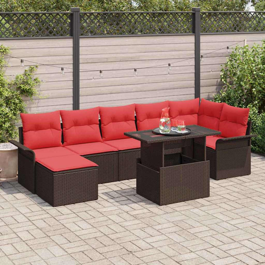 Tuin Sofa Set met kussen 8 pcs Bruin poly rattan