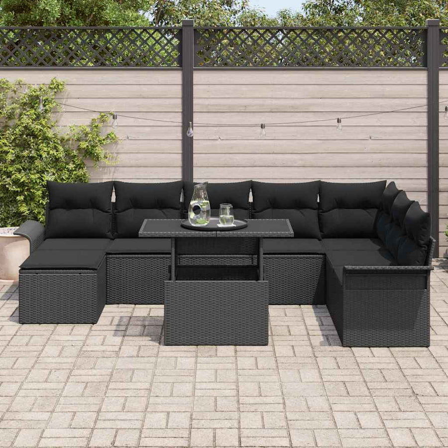 Tuin Sofa Set met kussen 9 pcs Zwart poly rattan