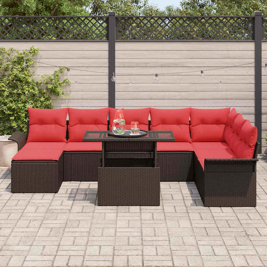 Tuin Sofa Set met kussen 9 pcs Bruin Poly riet