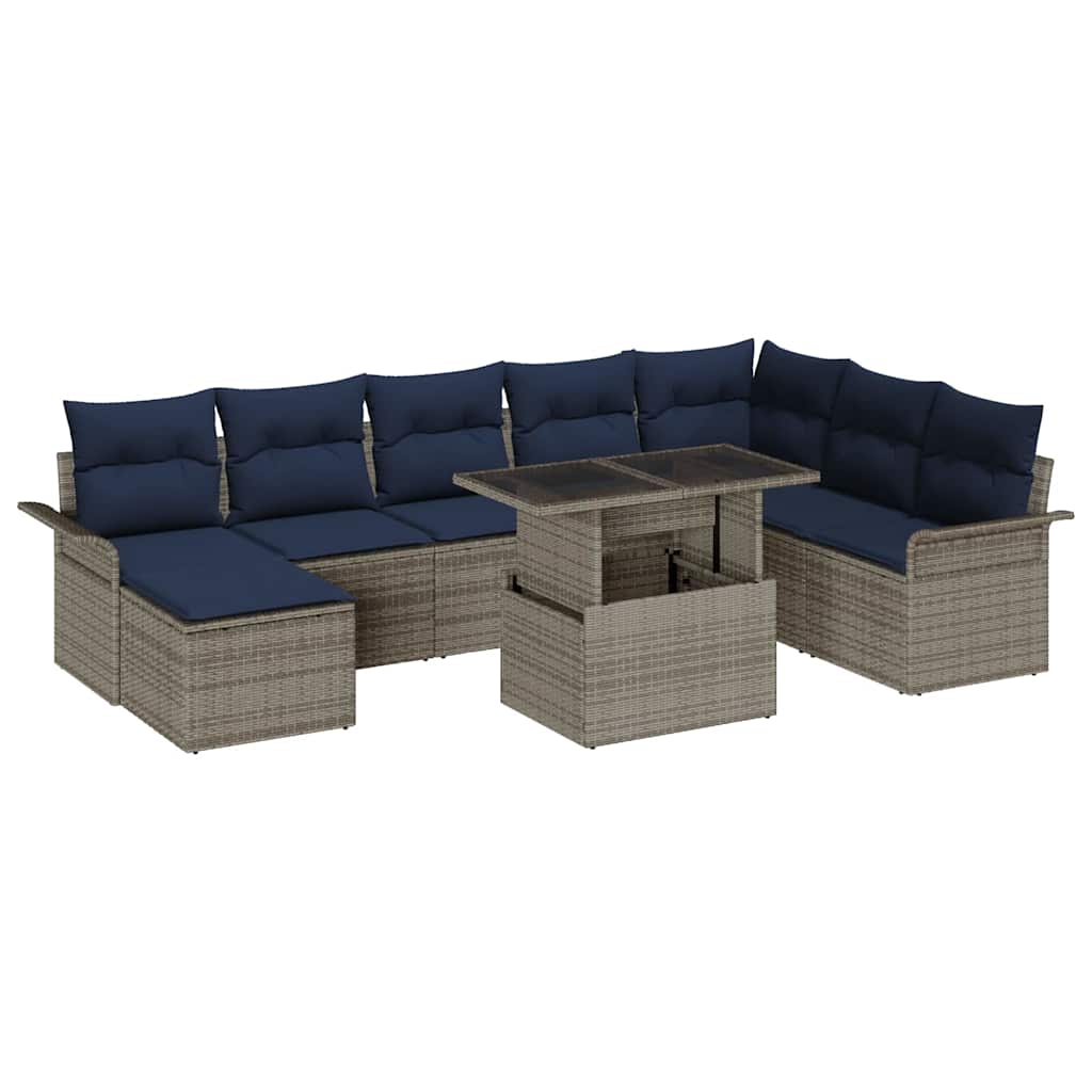 Tuin Sofa Set met kussen 9 pcs Grijs poly rattan