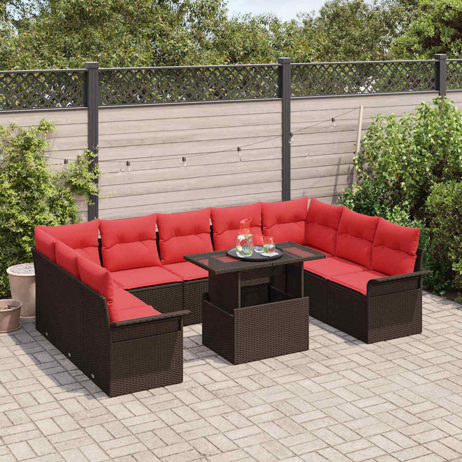 Tuin Sofa Set met kussen 10 pcs Bruin Poly riet