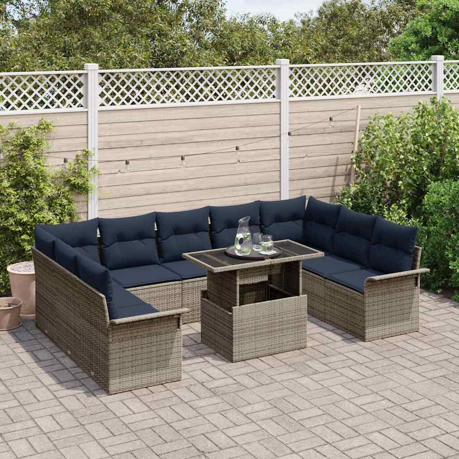 Tuin Sofa Set met kussen 10 pcs Grijs Poly riet