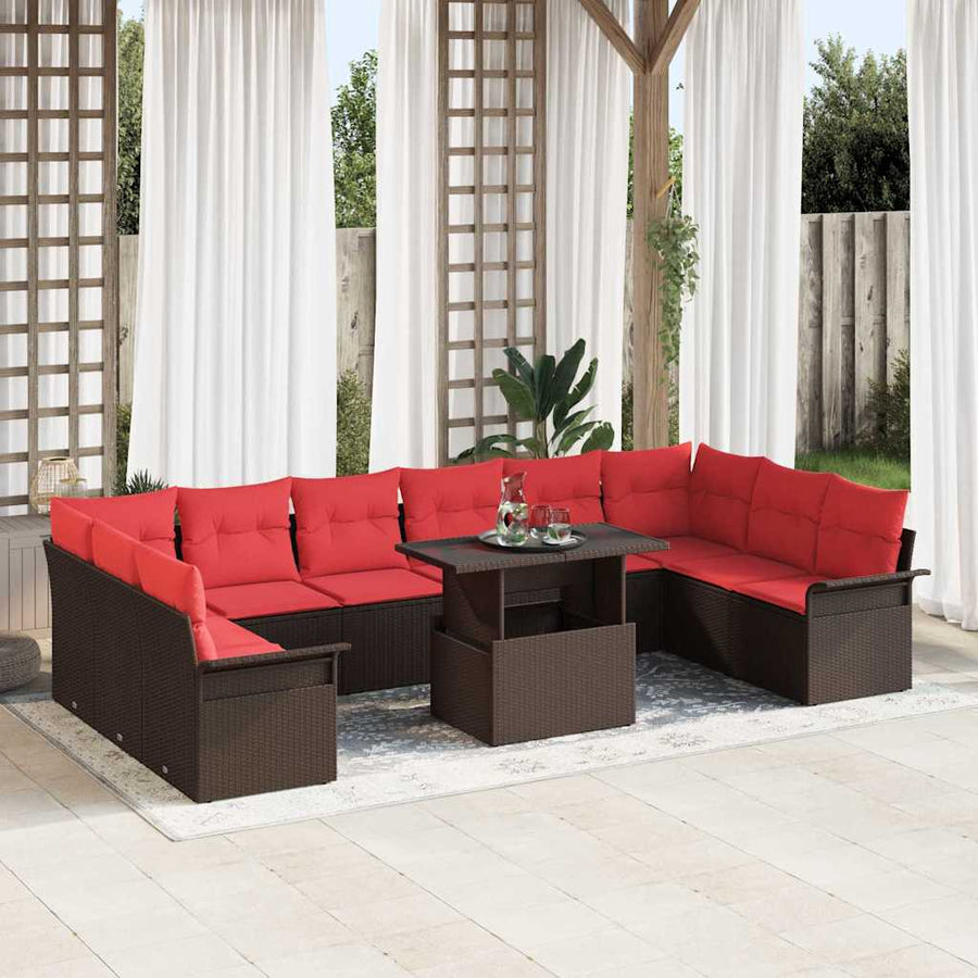 Tuin Sofa Set met kussen 11 pcs Bruin Poly riet