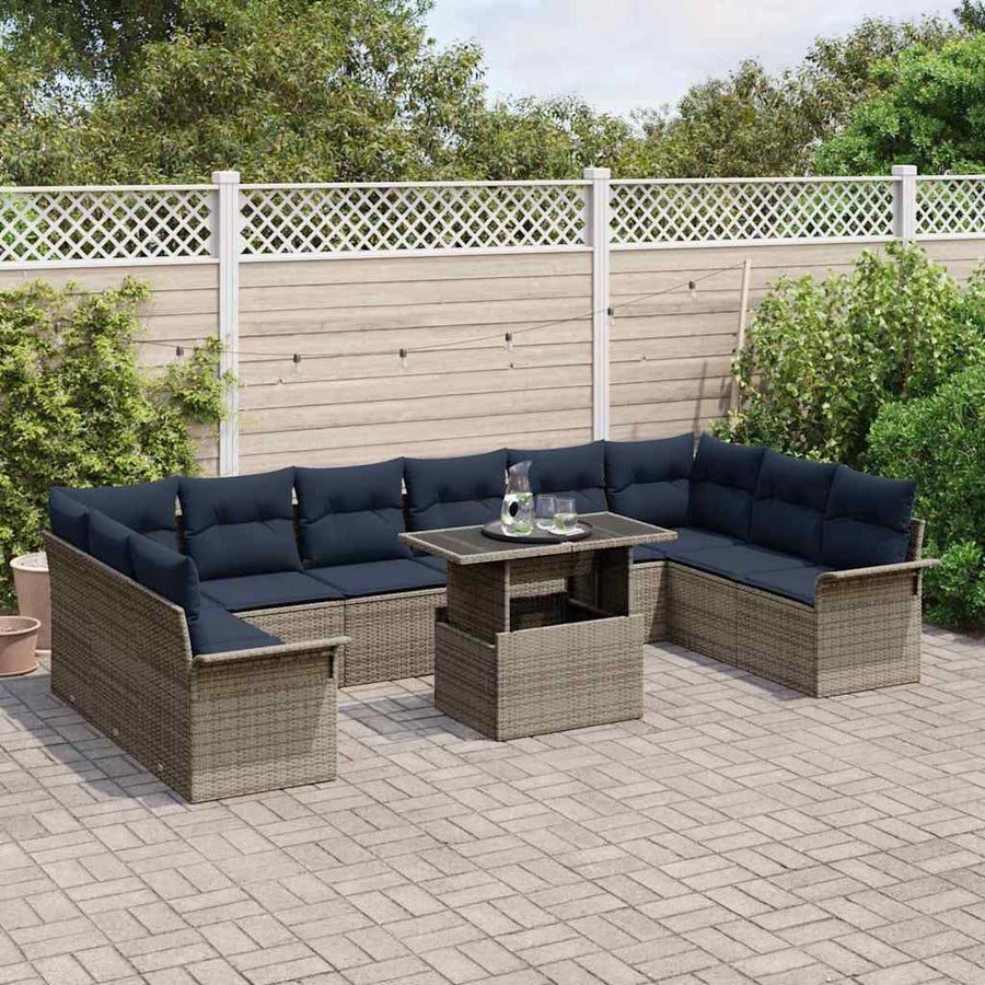 Tuin Sofa Set met kussen 11 pcs Grijs Poly riet