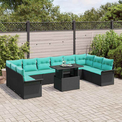 Tuin Sofa Set met kussen 11 pcs Zwart Poly riet