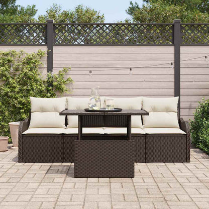 Tuin Sofa Set met kussen 5 pcs Bruin Poly riet