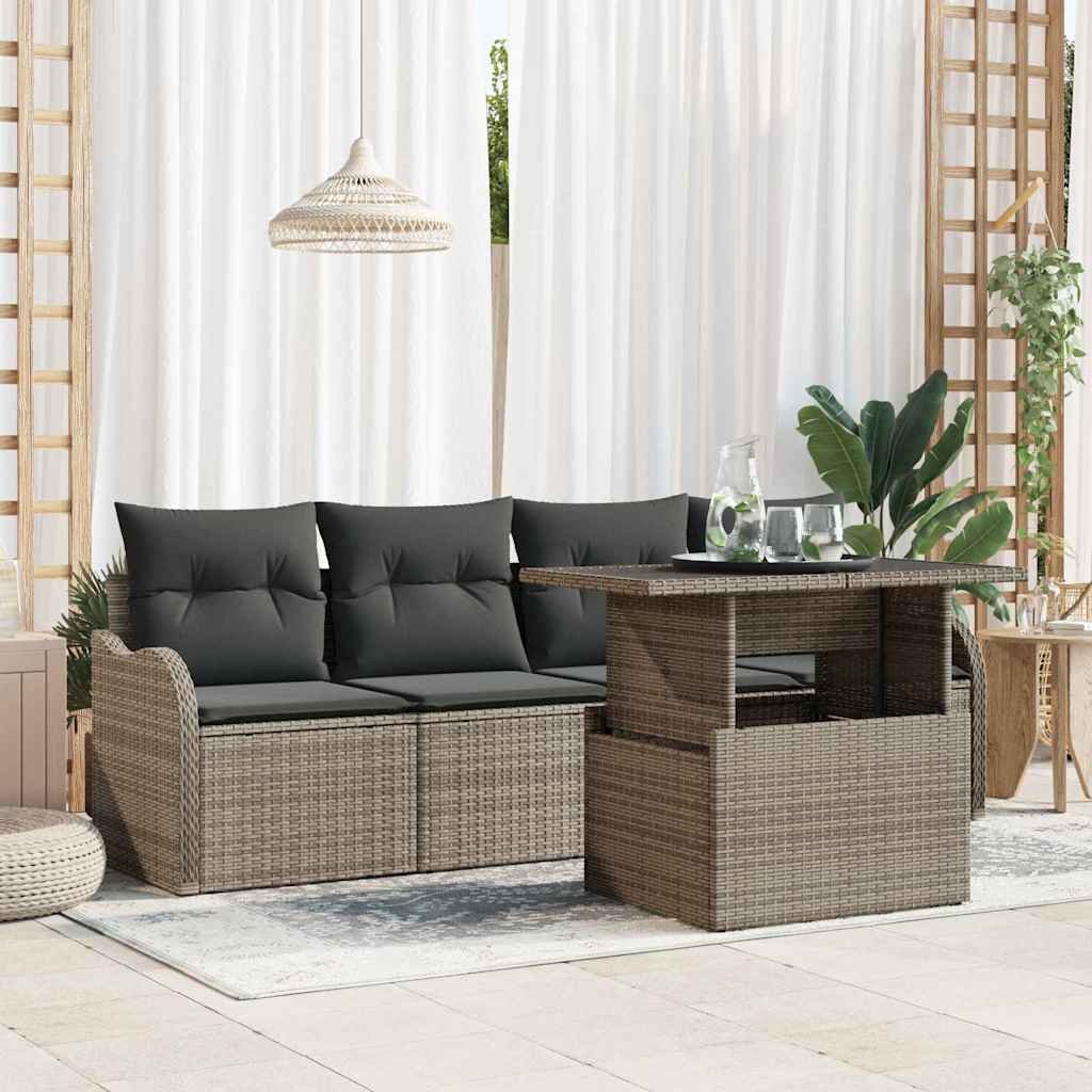 Tuin Sofa Set met kussen 5 pcs Grijs Poly riet