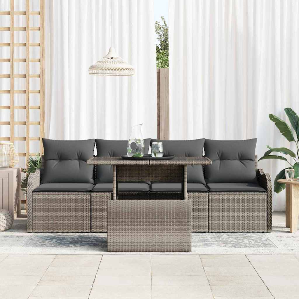 Tuin Sofa Set met kussen 5 pcs Grijs Poly riet