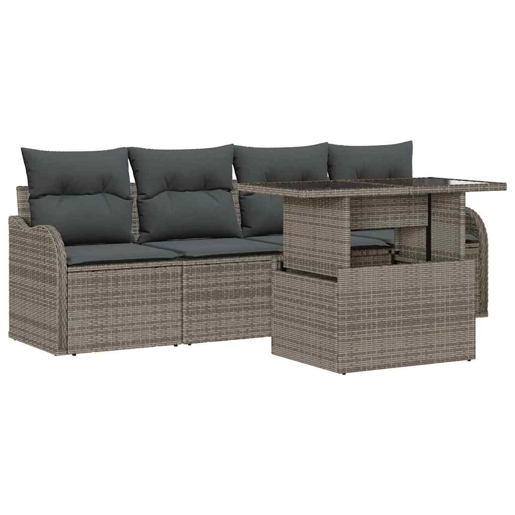 Tuin Sofa Set met kussen 5 pcs Grijs Poly riet