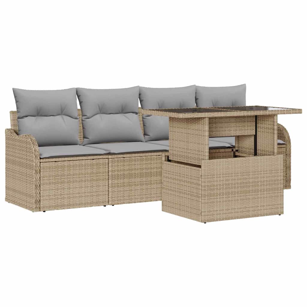 Tuin Sofa Set met kussen 5 pcs Beige Poly riet