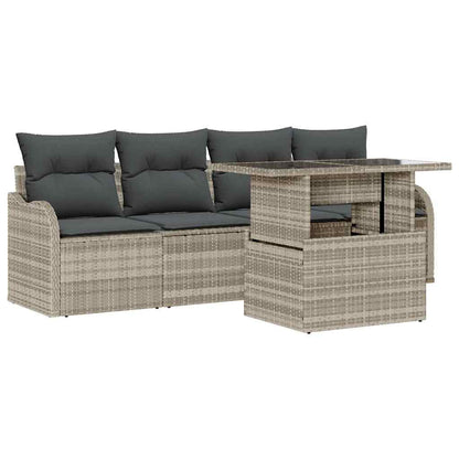 Tuin Sofa Set met kussen 5 pcs Lichtgrijs Poly riet