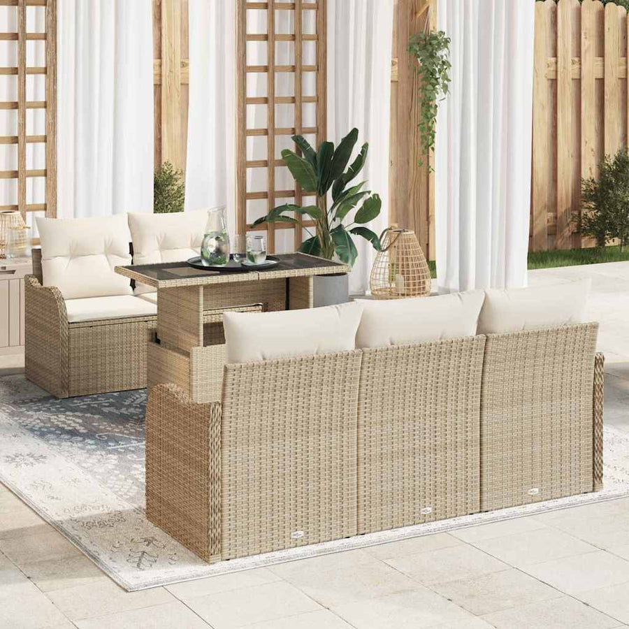 Tuin Sofa Set met kussen 6 pcs Beige poly rattan