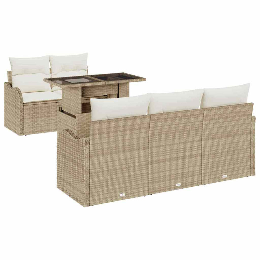 Tuin Sofa Set met kussen 6 pcs Beige poly rattan