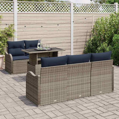 Tuin Sofa Set 6 st Grijs en Marineblauw poly rattan