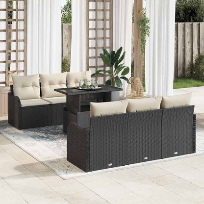 Tuin Sofa Set met kussen 7 pcs Zwart Poly riet