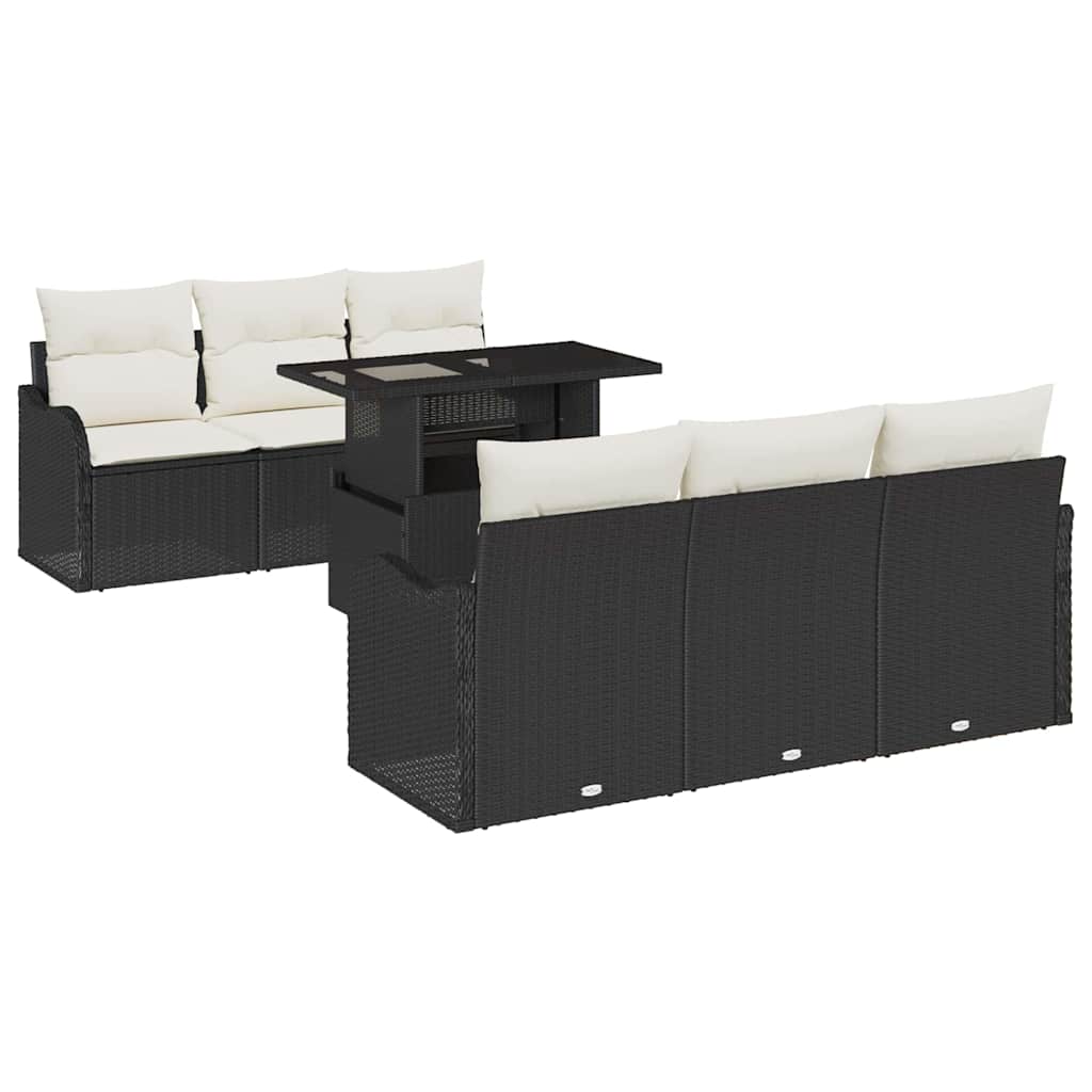 Tuin Sofa Set met kussen 7 pcs Zwart Poly riet