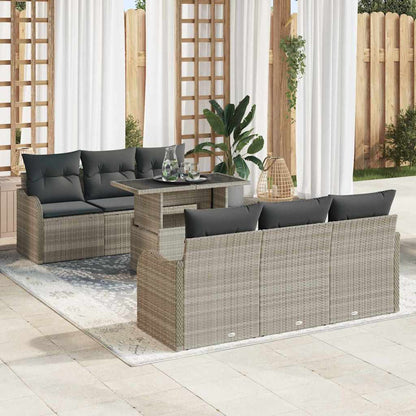 Tuin Sofa Set met kussen 7 pcs Lichtgrijs Poly riet