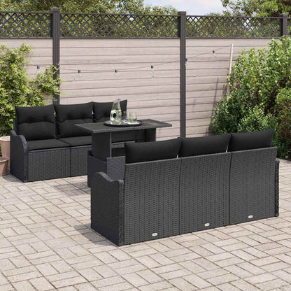 Tuin Sofa Set met kussen 7 pcs Zwart Poly riet