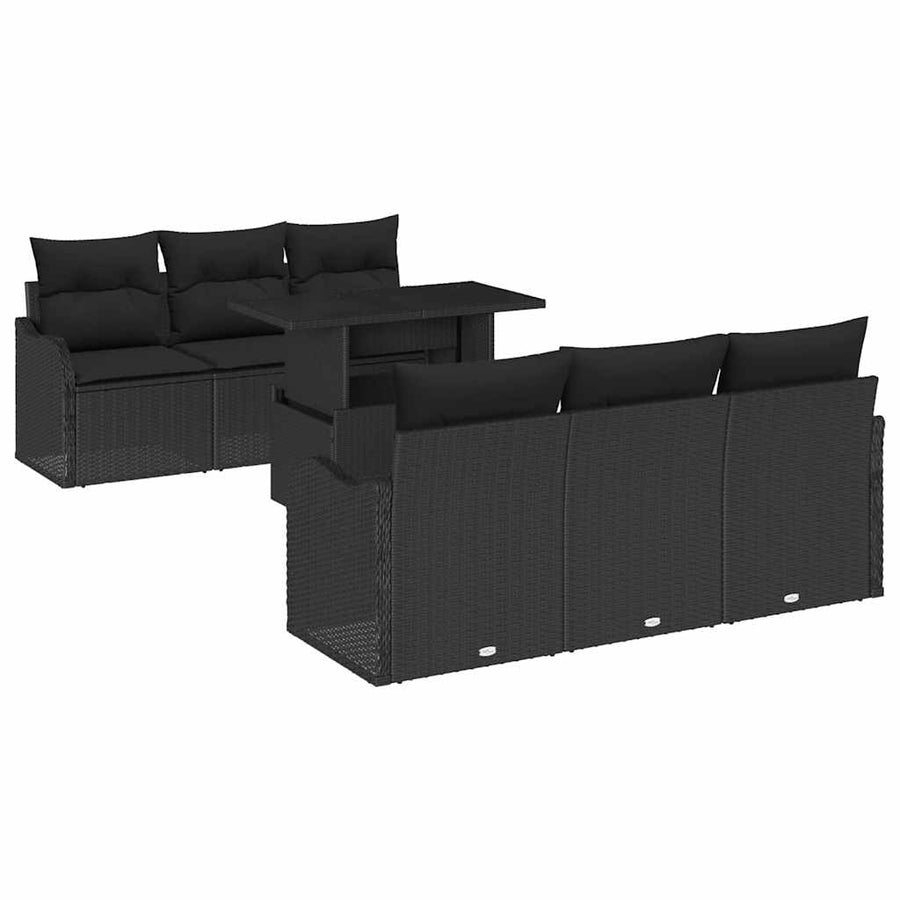 Tuin Sofa Set met kussen 7 pcs Zwart Poly riet