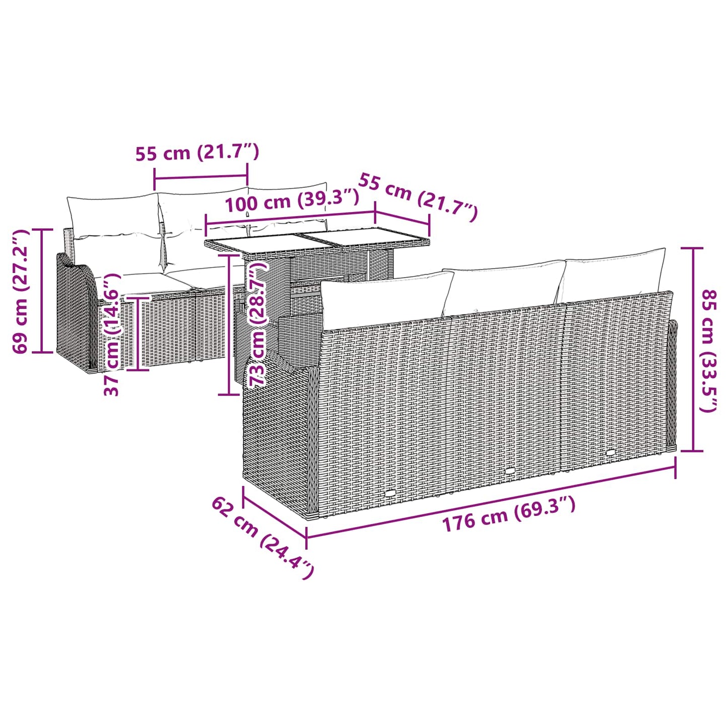Tuin Sofa Set 7 st Grijs poly rattan