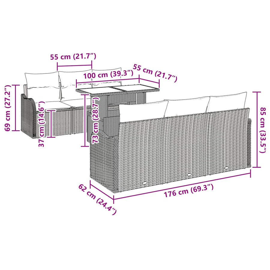 Tuin Sofa Set 7 st Grijs poly rattan