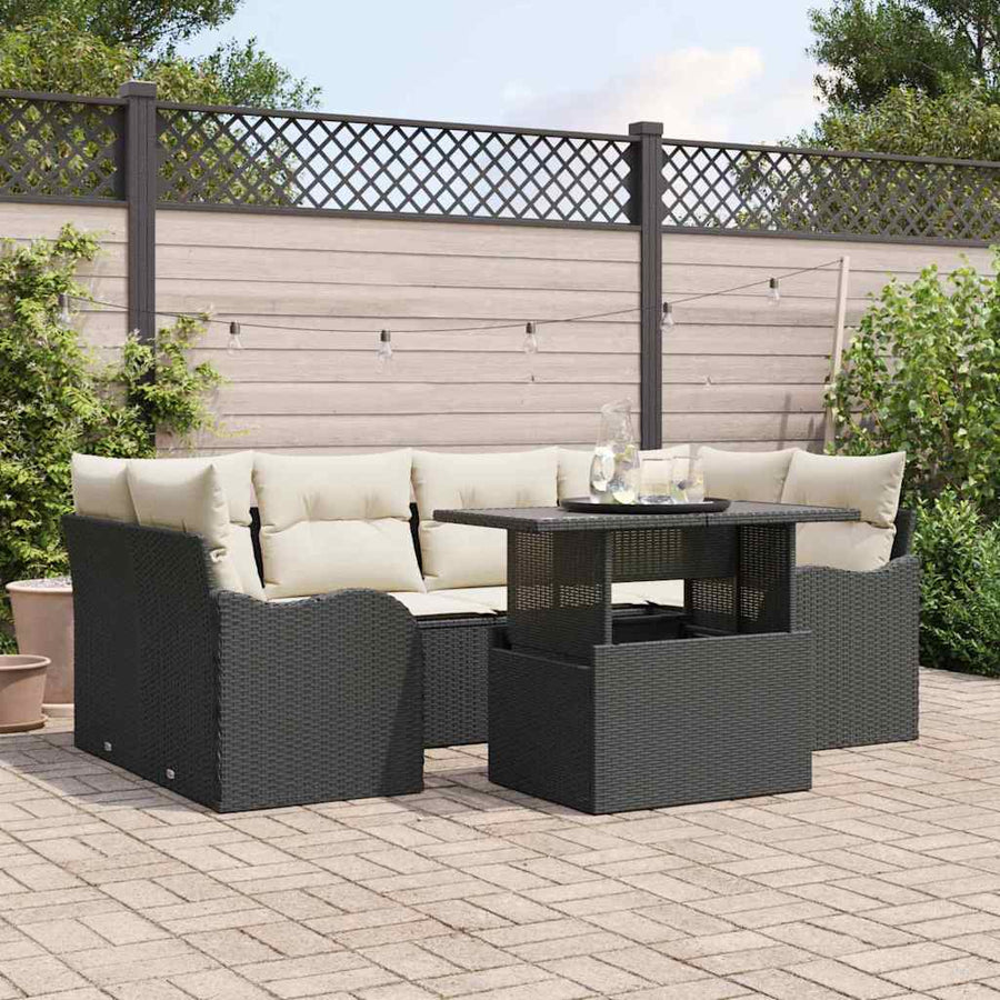 Tuin Sofa Set met kussen 7 pcs Zwart Poly riet