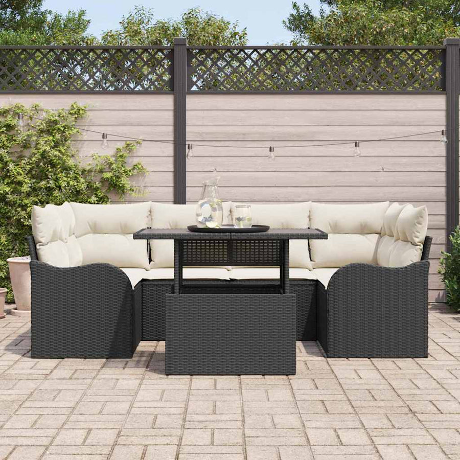 Tuin Sofa Set met kussen 7 pcs Zwart Poly riet