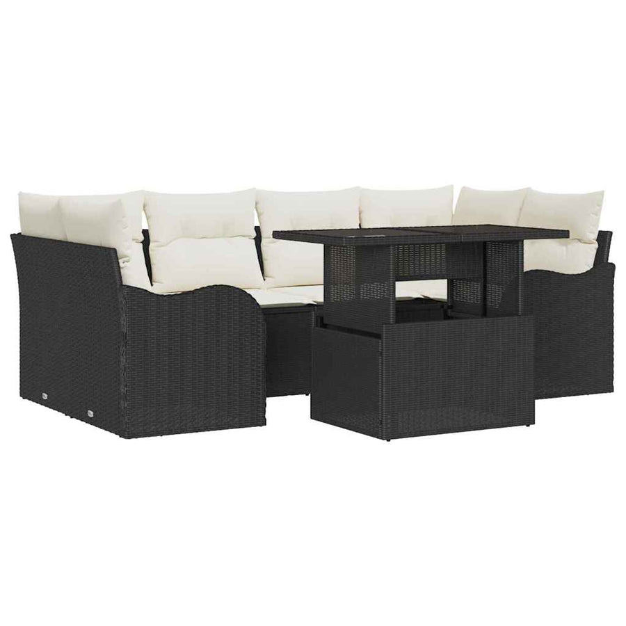 Tuin Sofa Set met kussen 7 pcs Zwart Poly riet