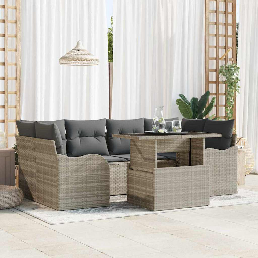 Tuin Sofa Set met kussen 7 pcs Lichtgrijs Poly riet