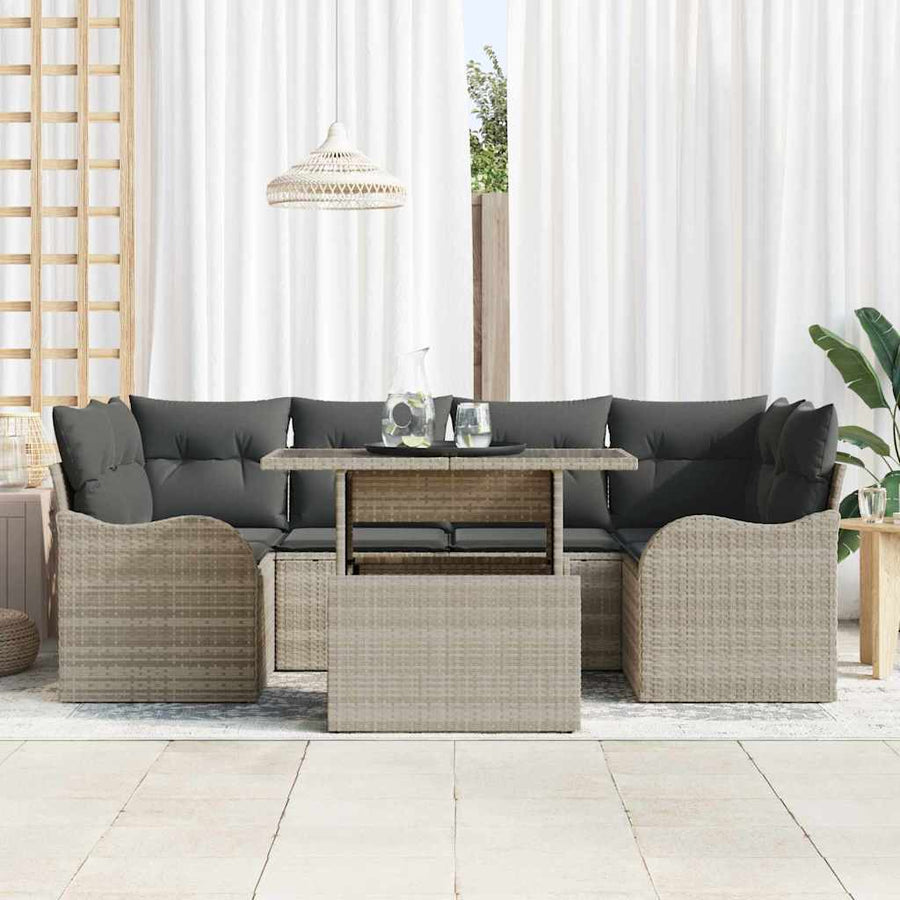 Tuin Sofa Set met kussen 7 pcs Lichtgrijs Poly riet