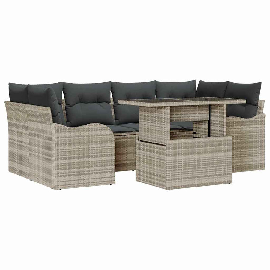 Tuin Sofa Set met kussen 7 pcs Lichtgrijs Poly riet