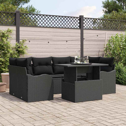Tuin Sofa Set met kussen 7 pcs Zwart Poly riet
