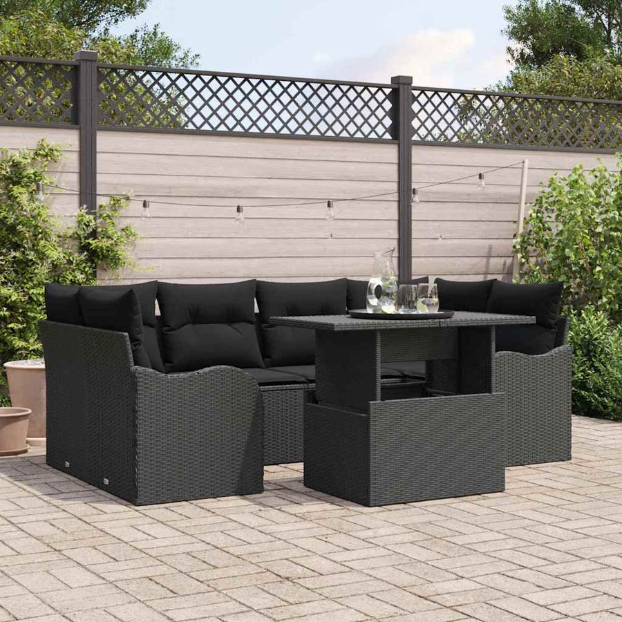 Tuin Sofa Set met kussen 7 pcs Zwart Poly riet