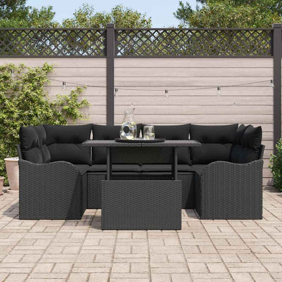 Tuin Sofa Set met kussen 7 pcs Zwart Poly riet