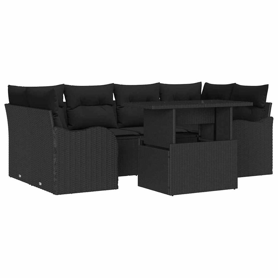 Tuin Sofa Set met kussen 7 pcs Zwart Poly riet