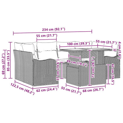 Tuin Sofa Set met kussen 7 pcs Zwart Poly riet