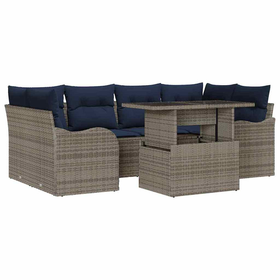 Tuin Sofa Set 7 st Grijs en Marineblauw poly rattan