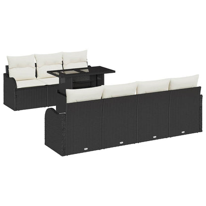 Tuin Sofa Set met kussen 8 pcs Zwart Poly riet
