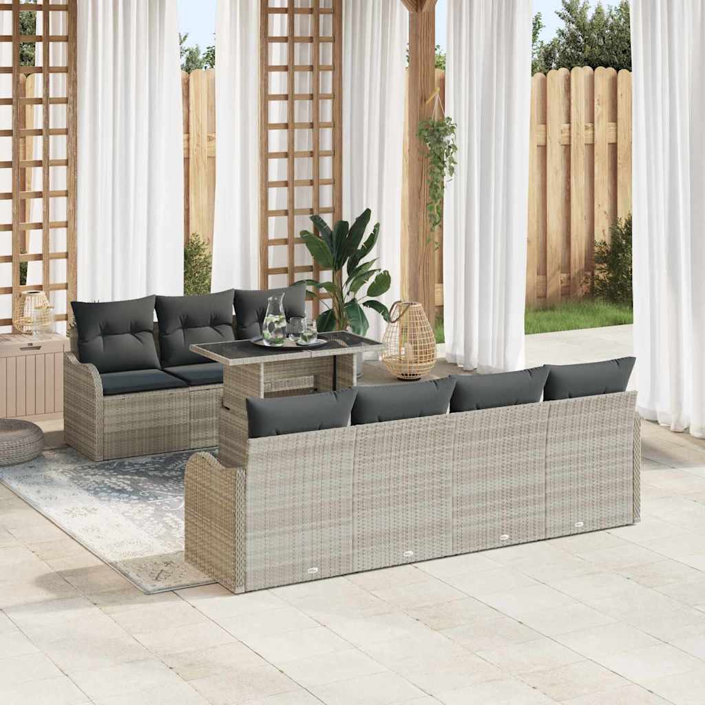 Tuin Sofa Set met kussen 8 pcs Lichtgrijs Poly riet