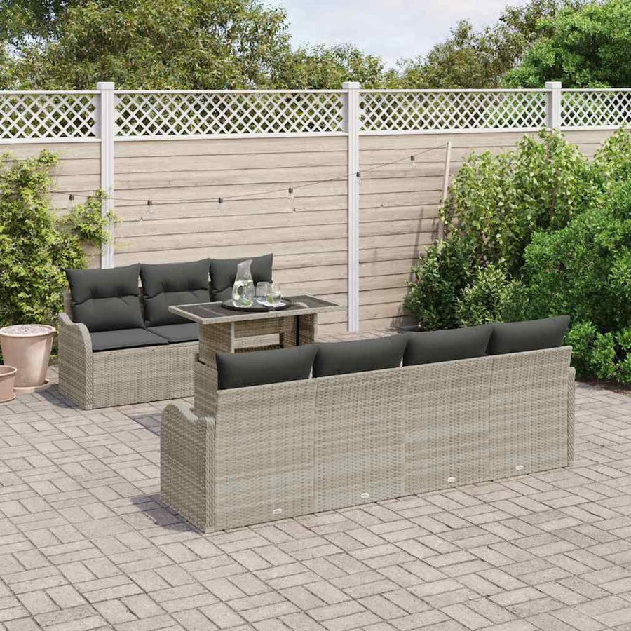 Tuin Sofa Set met kussen 8 pcs Lichtgrijs Poly riet